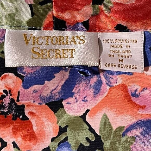 Vintage 90s Gold Label Victoria Secret Floral Satin Night Gown Robe Sz M - Picture 2 of 10